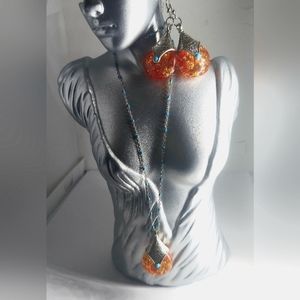 Stainless Steel Chain Resin Necklace and Earring Set